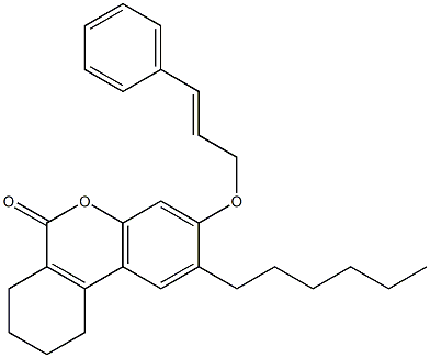 2-hexyl-3-[(E)-3-phenylprop-2-enoxy]-7,8,9,10-tetrahydrobenzo[c]chromen-6-one Struktur