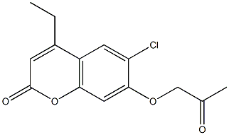 6-chloro-4-ethyl-7-(2-oxopropoxy)chromen-2-one Struktur