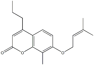 8-methyl-7-(3-methylbut-2-enoxy)-4-propylchromen-2-one Struktur