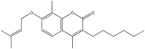 3-hexyl-4,8-dimethyl-7-(3-methylbut-2-enoxy)chromen-2-one Struktur