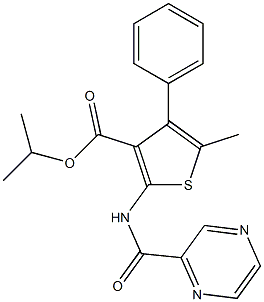 propan-2-yl 5-methyl-4-phenyl-2-(pyrazine-2-carbonylamino)thiophene-3-carboxylate Struktur