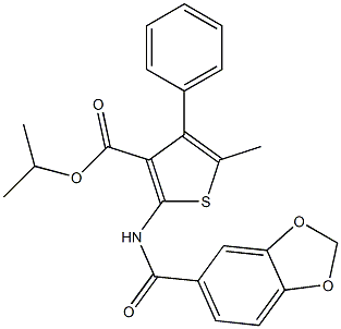 propan-2-yl 2-(1,3-benzodioxole-5-carbonylamino)-5-methyl-4-phenylthiophene-3-carboxylate Struktur