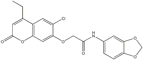 N-(1,3-benzodioxol-5-yl)-2-(6-chloro-4-ethyl-2-oxochromen-7-yl)oxyacetamide Struktur