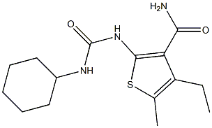 2-(cyclohexylcarbamoylamino)-4-ethyl-5-methylthiophene-3-carboxamide Struktur