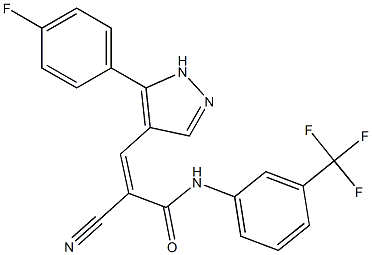 (Z)-2-cyano-3-[5-(4-fluorophenyl)-1H-pyrazol-4-yl]-N-[3-(trifluoromethyl)phenyl]prop-2-enamide Struktur