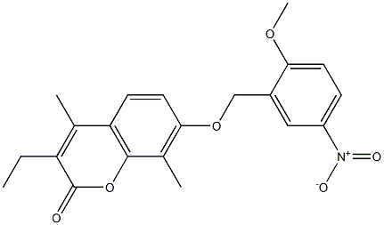 3-ethyl-7-[(2-methoxy-5-nitrophenyl)methoxy]-4,8-dimethylchromen-2-one Struktur