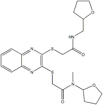 N-(oxolan-2-ylmethyl)-2-[3-[2-oxo-2-(oxolan-2-ylmethylamino)ethyl]sulfanylquinoxalin-2-yl]sulfanylacetamide Struktur