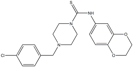 4-[(4-chlorophenyl)methyl]-N-(2,3-dihydro-1,4-benzodioxin-6-yl)piperazine-1-carbothioamide Struktur