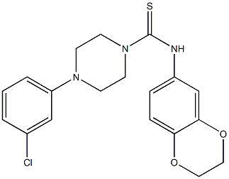 4-(3-chlorophenyl)-N-(2,3-dihydro-1,4-benzodioxin-6-yl)piperazine-1-carbothioamide Struktur