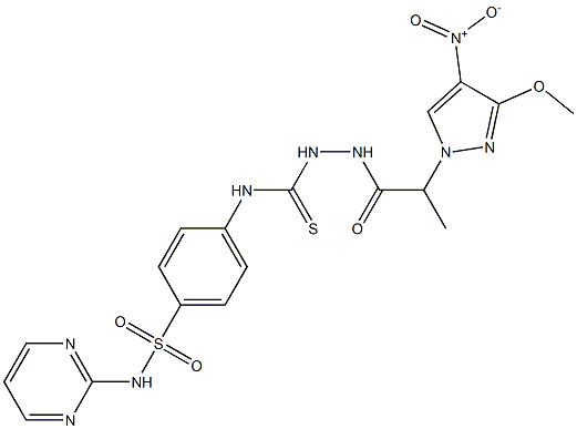 1-[2-(3-methoxy-4-nitropyrazol-1-yl)propanoylamino]-3-[4-(pyrimidin-2-ylsulfamoyl)phenyl]thiourea Structure