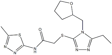 2-[[5-ethyl-4-(oxolan-2-ylmethyl)-1,2,4-triazol-3-yl]sulfanyl]-N-(5-methyl-1,3,4-thiadiazol-2-yl)acetamide Struktur