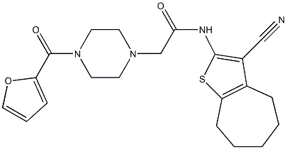 N-(3-cyano-5,6,7,8-tetrahydro-4H-cyclohepta[b]thiophen-2-yl)-2-[4-(furan-2-carbonyl)piperazin-1-yl]acetamide Struktur