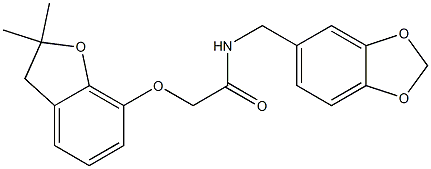 N-(1,3-benzodioxol-5-ylmethyl)-2-[(2,2-dimethyl-3H-1-benzofuran-7-yl)oxy]acetamide Struktur