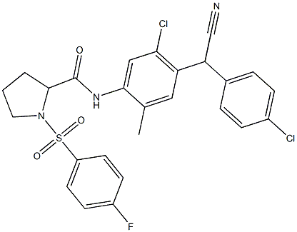 N-[5-chloro-4-[(4-chlorophenyl)-cyanomethyl]-2-methylphenyl]-1-(4-fluorophenyl)sulfonylpyrrolidine-2-carboxamide Struktur