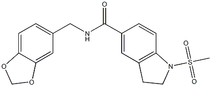 N-(1,3-benzodioxol-5-ylmethyl)-1-methylsulfonyl-2,3-dihydroindole-5-carboxamide Struktur