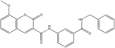 N-[3-(benzylcarbamoyl)phenyl]-8-methoxy-2-oxochromene-3-carboxamide Struktur