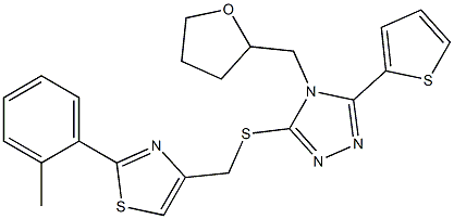 2-(2-methylphenyl)-4-[[4-(oxolan-2-ylmethyl)-5-thiophen-2-yl-1,2,4-triazol-3-yl]sulfanylmethyl]-1,3-thiazole Struktur