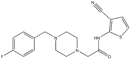 N-(3-cyanothiophen-2-yl)-2-[4-[(4-fluorophenyl)methyl]piperazin-1-yl]acetamide Struktur