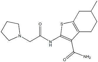 6-methyl-2-[(2-pyrrolidin-1-ylacetyl)amino]-4,5,6,7-tetrahydro-1-benzothiophene-3-carboxamide Struktur