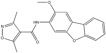 N-(2-methoxydibenzofuran-3-yl)-3,5-dimethyl-1,2-oxazole-4-carboxamide Struktur