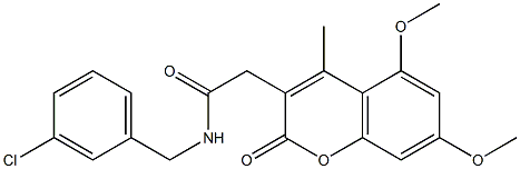 N-[(3-chlorophenyl)methyl]-2-(5,7-dimethoxy-4-methyl-2-oxochromen-3-yl)acetamide Struktur