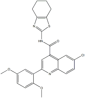 6-chloro-2-(2,5-dimethoxyphenyl)-N-(4,5,6,7-tetrahydro-1,3-benzothiazol-2-yl)quinoline-4-carboxamide Struktur