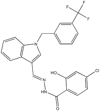 4-chloro-2-hydroxy-N-[(E)-[1-[[3-(trifluoromethyl)phenyl]methyl]indol-3-yl]methylideneamino]benzamide Struktur