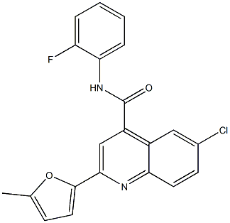 6-chloro-N-(2-fluorophenyl)-2-(5-methylfuran-2-yl)quinoline-4-carboxamide Struktur