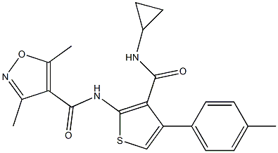 N-[3-(cyclopropylcarbamoyl)-4-(4-methylphenyl)thiophen-2-yl]-3,5-dimethyl-1,2-oxazole-4-carboxamide Struktur