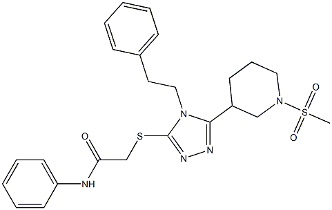 2-[[5-(1-methylsulfonylpiperidin-3-yl)-4-(2-phenylethyl)-1,2,4-triazol-3-yl]sulfanyl]-N-phenylacetamide Struktur