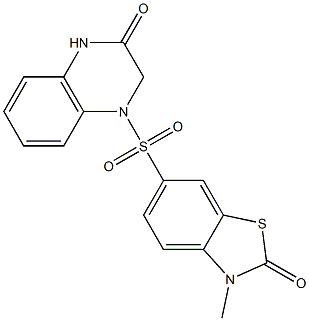 3-methyl-6-[(3-oxo-2,4-dihydroquinoxalin-1-yl)sulfonyl]-1,3-benzothiazol-2-one Struktur