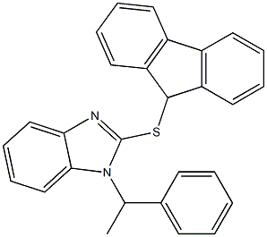 2-(9H-fluoren-9-ylsulfanyl)-1-(1-phenylethyl)benzimidazole Struktur