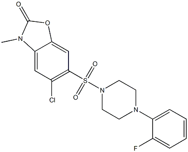 5-chloro-6-[4-(2-fluorophenyl)piperazin-1-yl]sulfonyl-3-methyl-1,3-benzoxazol-2-one Struktur