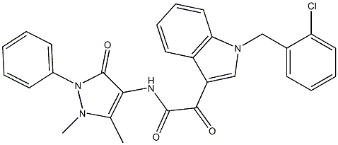 2-[1-[(2-chlorophenyl)methyl]indol-3-yl]-N-(1,5-dimethyl-3-oxo-2-phenylpyrazol-4-yl)-2-oxoacetamide Struktur