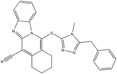 11-[(5-benzyl-4-methyl-1,2,4-triazol-3-yl)sulfanyl]-7,8,9,10-tetrahydrobenzimidazolo[1,2-b]isoquinoline-6-carbonitrile Struktur