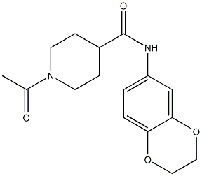 1-acetyl-N-(2,3-dihydro-1,4-benzodioxin-6-yl)piperidine-4-carboxamide Struktur