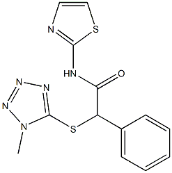 2-(1-methyltetrazol-5-yl)sulfanyl-2-phenyl-N-(1,3-thiazol-2-yl)acetamide Struktur