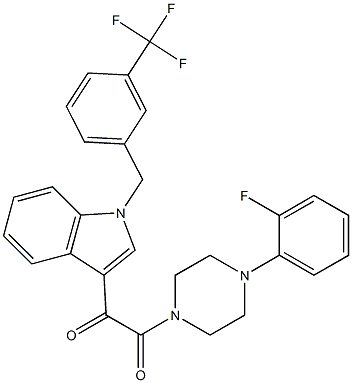 1-[4-(2-fluorophenyl)piperazin-1-yl]-2-[1-[[3-(trifluoromethyl)phenyl]methyl]indol-3-yl]ethane-1,2-dione Struktur