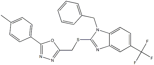 2-[[1-benzyl-5-(trifluoromethyl)benzimidazol-2-yl]sulfanylmethyl]-5-(4-methylphenyl)-1,3,4-oxadiazole Struktur