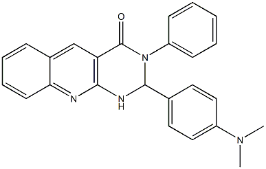 2-[4-(dimethylamino)phenyl]-3-phenyl-1,2-dihydropyrimido[4,5-b]quinolin-4-one Struktur