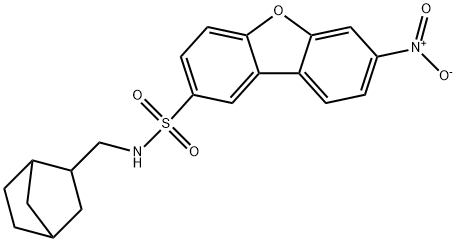 N-(3-bicyclo[2.2.1]heptanylmethyl)-7-nitrodibenzofuran-2-sulfonamide Struktur