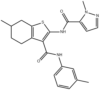 2-methyl-N-[6-methyl-3-[(3-methylphenyl)carbamoyl]-4,5,6,7-tetrahydro-1-benzothiophen-2-yl]pyrazole-3-carboxamide Struktur