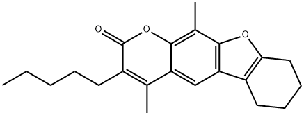 4,11-dimethyl-3-pentyl-6,7,8,9-tetrahydro-[1]benzofuro[3,2-g]chromen-2-one Struktur