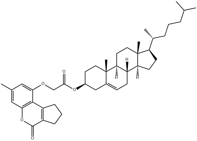 [(3S,8S,9S,10R,13R,14S,17R)-10,13-dimethyl-17-[(2R)-6-methylheptan-2-yl]-2,3,4,7,8,9,11,12,14,15,16,17-dodecahydro-1H-cyclopenta[a]phenanthren-3-yl] 2-[(7-methyl-4-oxo-2,3-dihydro-1H-cyclopenta[c]chromen-9-yl)oxy]acetate Struktur