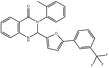 3-(2-methylphenyl)-2-[5-[3-(trifluoromethyl)phenyl]furan-2-yl]-1,2-dihydroquinazolin-4-one Struktur