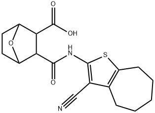 2-[(3-cyano-5,6,7,8-tetrahydro-4H-cyclohepta[b]thiophen-2-yl)carbamoyl]-7-oxabicyclo[2.2.1]heptane-3-carboxylic acid Struktur