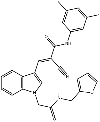 (E)-2-cyano-N-(3,5-dimethylphenyl)-3-[1-[2-(furan-2-ylmethylamino)-2-oxoethyl]indol-3-yl]prop-2-enamide Struktur