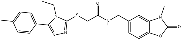 2-[[4-ethyl-5-(4-methylphenyl)-1,2,4-triazol-3-yl]sulfanyl]-N-[(3-methyl-2-oxo-1,3-benzoxazol-5-yl)methyl]acetamide Struktur