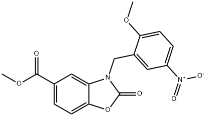 methyl 3-[(2-methoxy-5-nitrophenyl)methyl]-2-oxo-1,3-benzoxazole-5-carboxylate Struktur