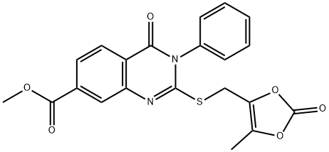 methyl 2-[(5-methyl-2-oxo-1,3-dioxol-4-yl)methylsulfanyl]-4-oxo-3-phenylquinazoline-7-carboxylate Struktur